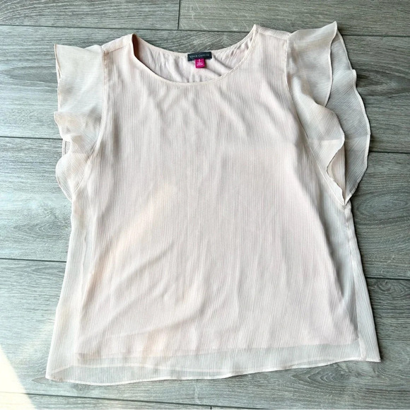 Vince Camuto RUFFLE  SLEEVE LUREX STRIPE TOP - Picture 4 of 12